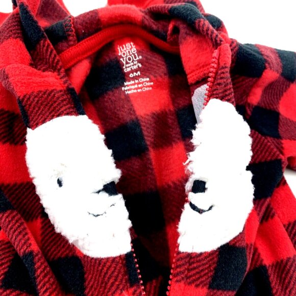 Baby Pajamas Sleepwear Size 6m Bear Zipper Hooded One Piece Boys Girls - Picture 6 of 7